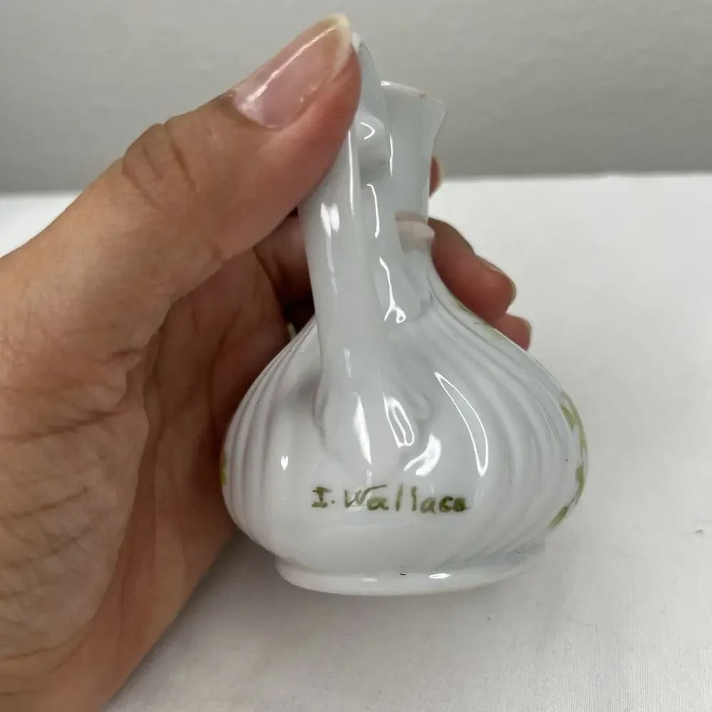 Vintage I. Wallace Porcelain Mini Jar pitcher Hand-painted Roses Floral Vase
